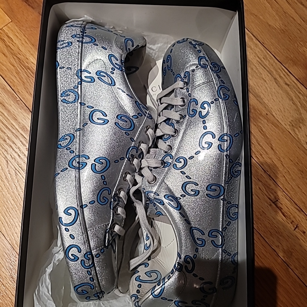 New Gucci Ace Monogram Coated Leather Size 9 Sneakers